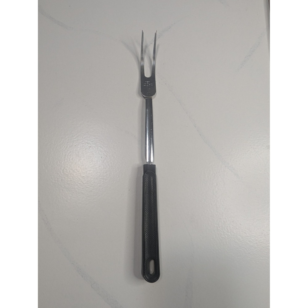 Vintage EKCO USA Meat Carving Fork Stainless Steel Black Handle 12.5 Inch